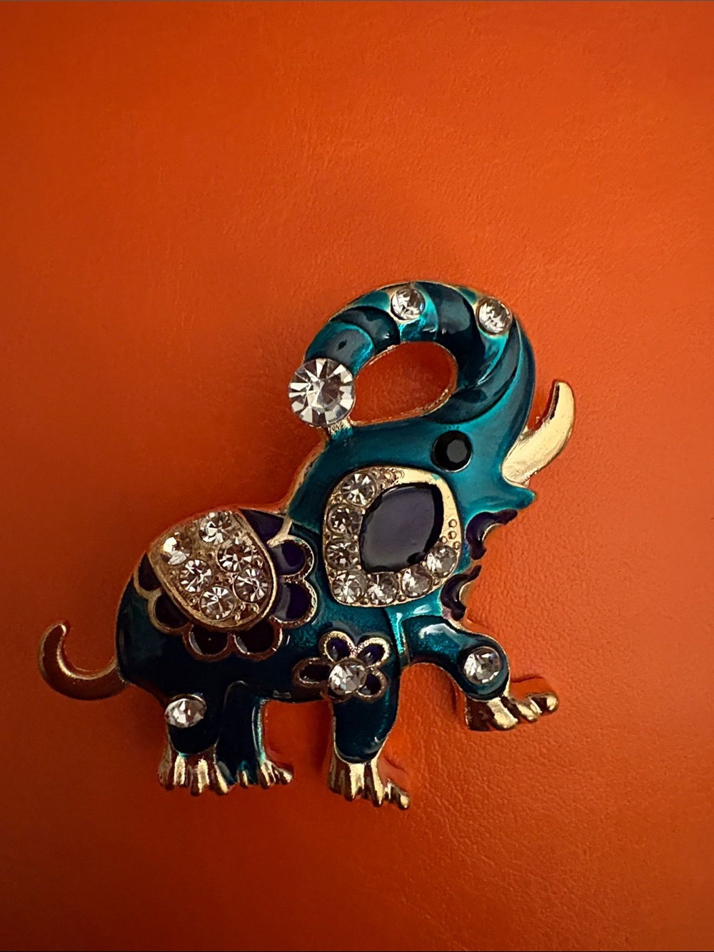 Teal Jeweled Elephant Brooch